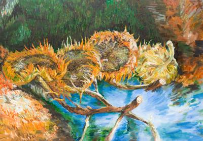 Canvas Van Goghs geschilderde zonnebloemen