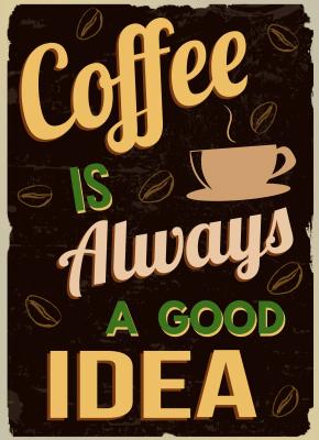 Poster Kleurrijke afbeeldingen met een slogan over koffie