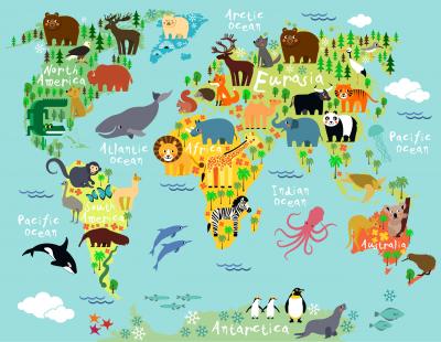 Fotobehang Dierenkaart van de wereld
