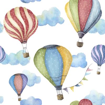 Aquarel vliegende ballonnen tussen de wolken