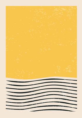 Poster Zachte golven met gele rechthoek