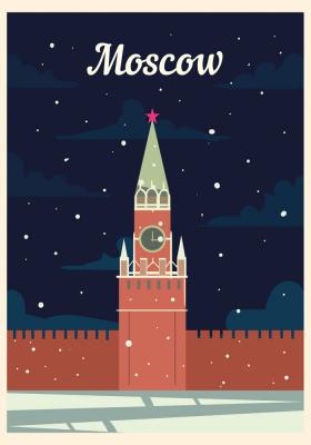 Poster Architectuur van Moskou bij nacht