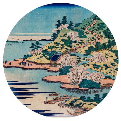 Sticker Landschap in een cirkel Japanse kunst