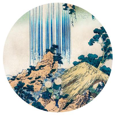 Sticker Een cirkelvormig landschap geïllustreerd door Hokusai