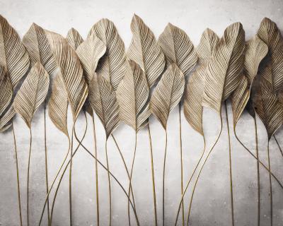 Fotobehang Grote tropische bladeren op een betonnen achtergrond