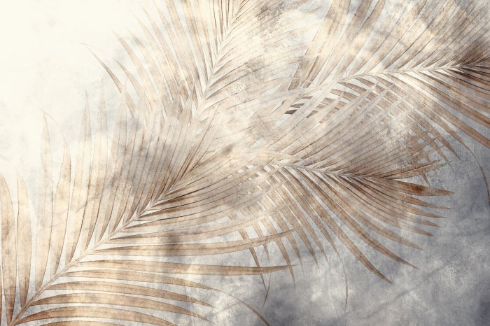 Fotobehang Grote palmbladeren op een gestructureerde achtergrond