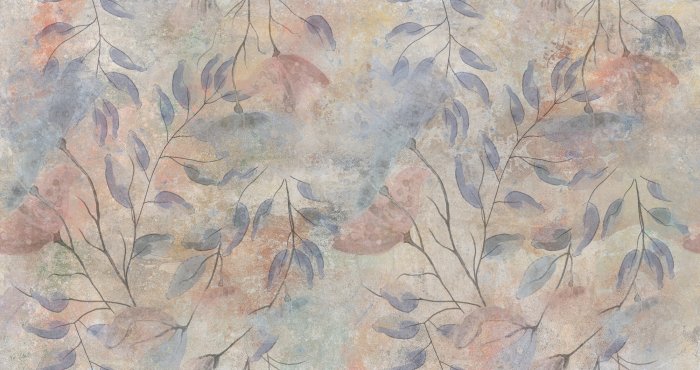 Fotobehang Aquarelbloemen en bladeren op een betonnen achtergrond