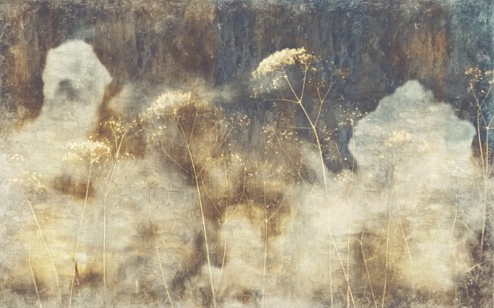 Fotobehang Wilde bloemen en wilde planten op een betonnen loft-achtige achtergrond