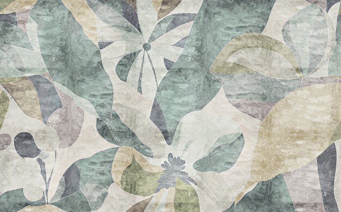 Fotobehang Abstracte stijl bladeren en bloemen op een gestructureerde achtergrond
