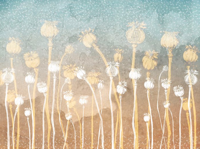 Fotobehang Wilde bloemen op een betonnen ombre-achtergrond