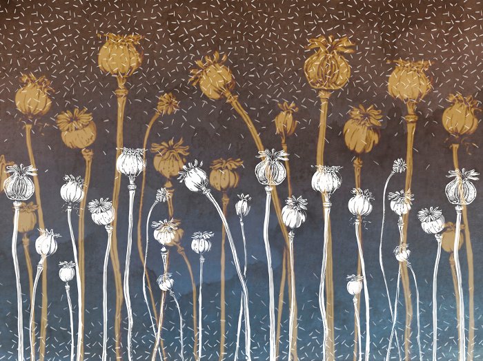 Fotobehang Wilde bloemen op een donkere betonnen achtergrond