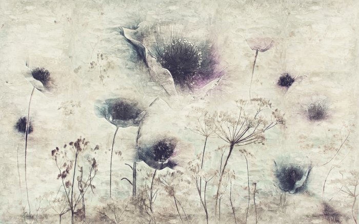 Fotobehang Klaprozen met wilde bloemen op een gestructureerde achtergrond in loftstijl