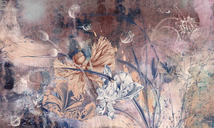 Fotobehang Klaprozen op een betonnen achtergrond in industriële stijl