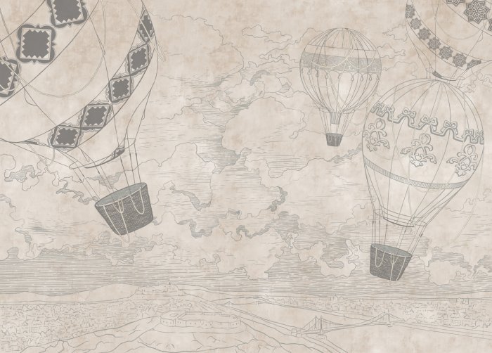 Fotobehang Ballonnen tegen een beige landschapsachtergrond