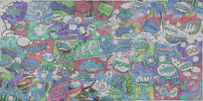 Fotobehang Achtergrondpatroon van een stripboek met tekstballonnen en opschriften in een jeugdige stijl