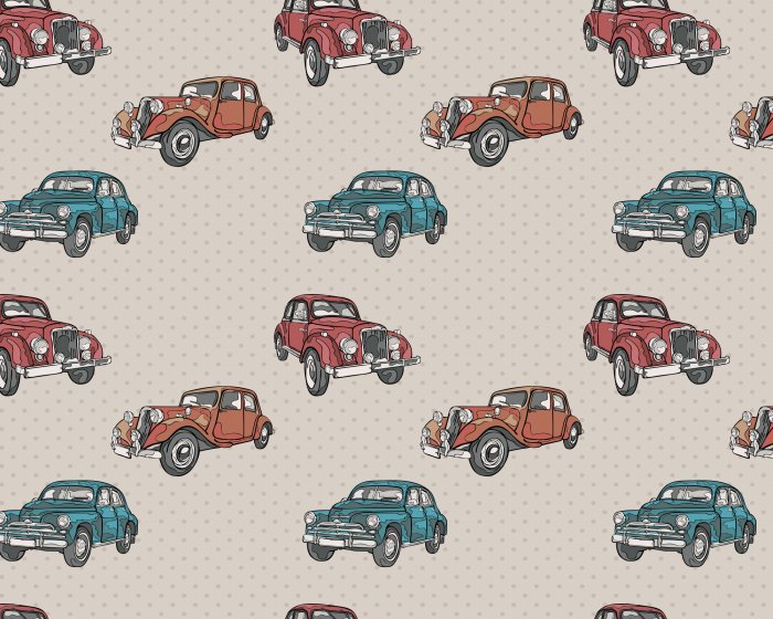 Fotobehang Retro auto&#39;s op een stippenachtergrond
