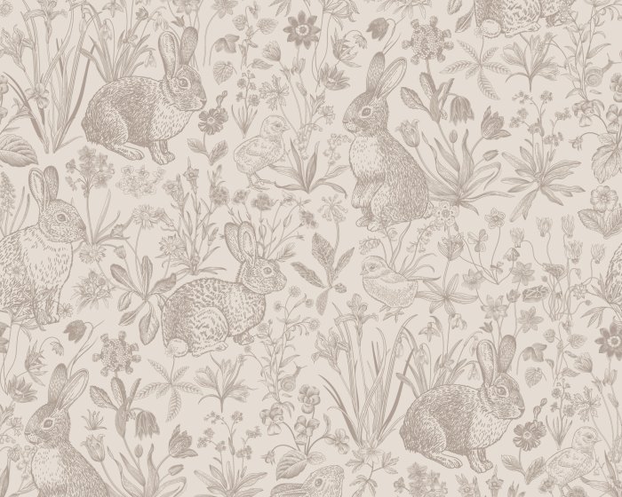 Fotobehang Monochroom vintage dieren- en plantenpatroon