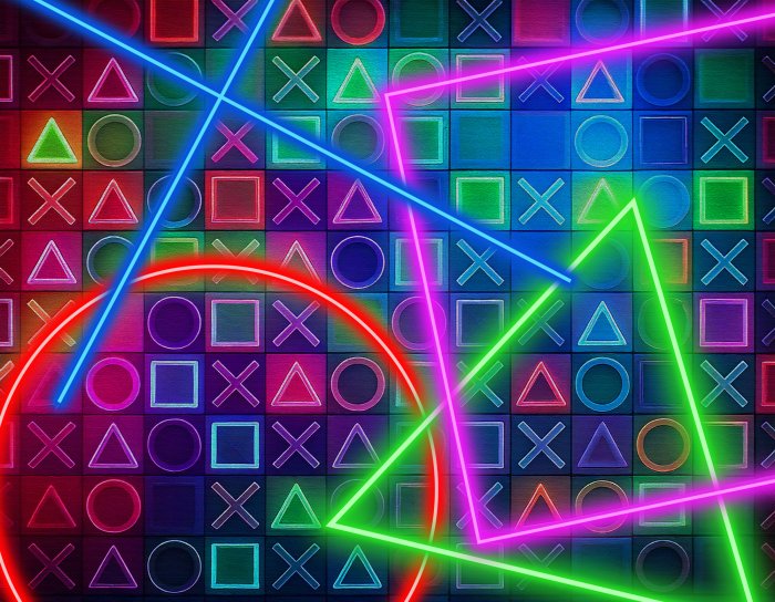 Fotobehang 3D-spelsymbolen in neonkleuren