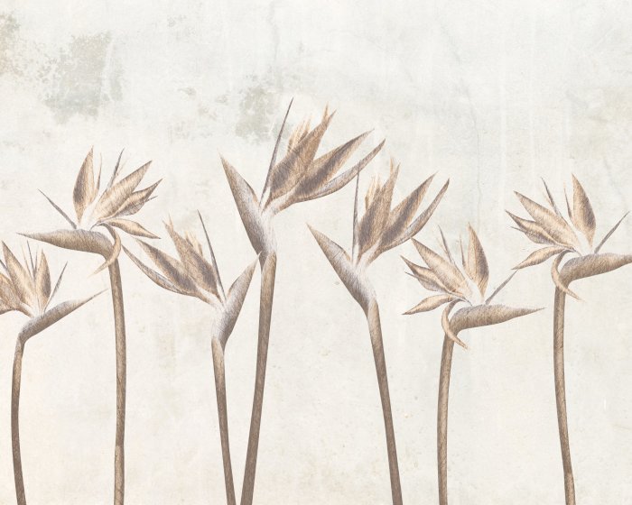 Fotobehang Paradijsvogelstrelitzia-bloemen op een gestructureerde achtergrond