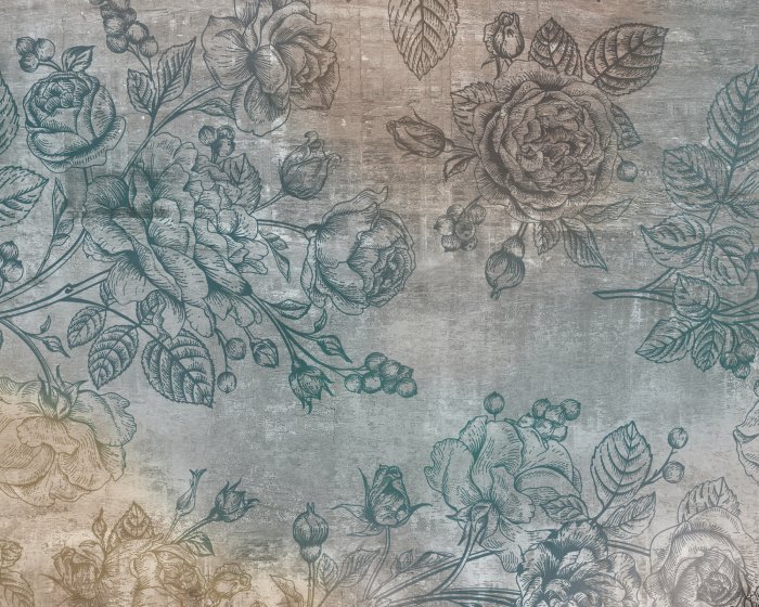 Fotobehang Bloemenrozen op takken in vintage stijl