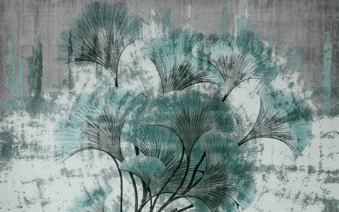 Fotobehang Ginkgobladeren op een betonnen achtergrond