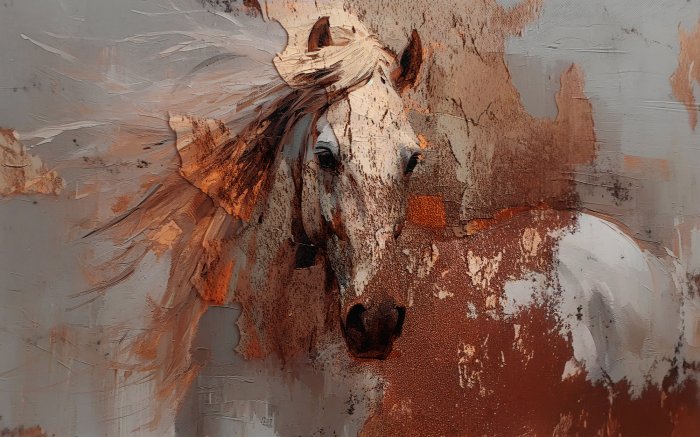 Fotobehang 3D-paardenportret met gouden versieringen