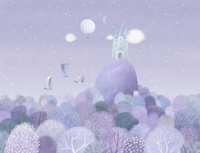 Een kasteel op een heuvel tussen de bomen, een sprookjesachtig landschap