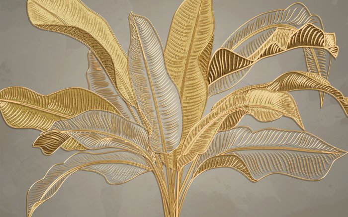 Fotobehang Tropische gouden bananenbladeren 3D