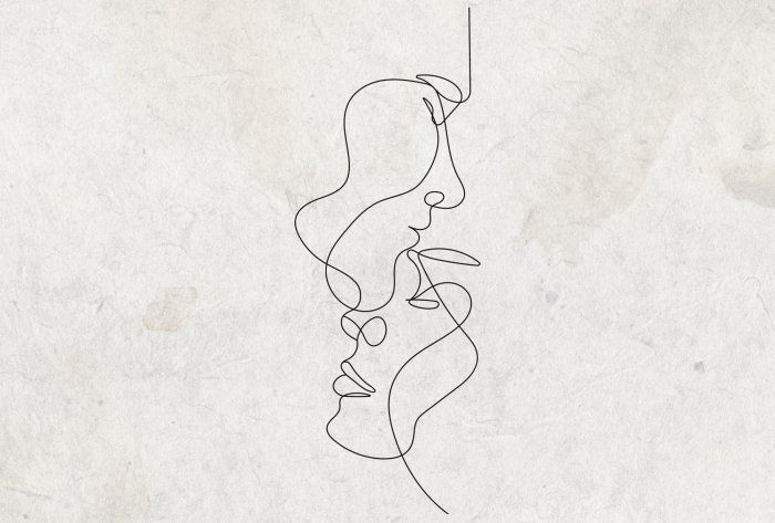 Fotobehang Lijntekeningengezichten op een betonnen achtergrond