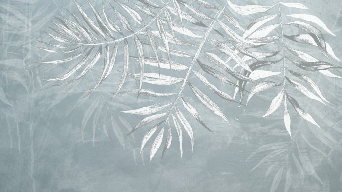 Fotobehang Botanisch patroon van witte en grijze palmbladeren