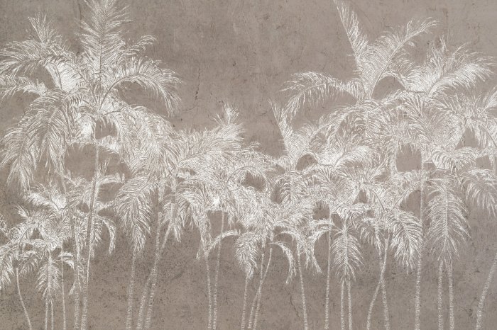 Fotobehang Witte palmbomen op een beige achtergrond