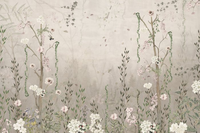 Fotobehang Groene planten en bloemen in vintage stijl