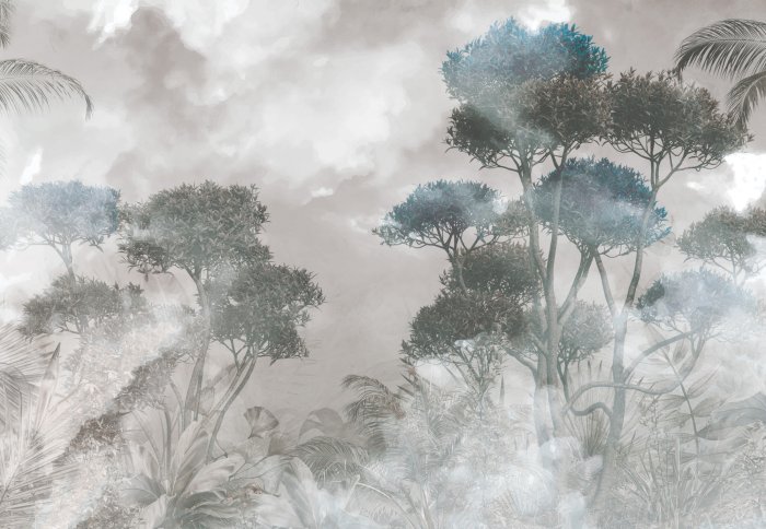 Fotobehang Tropisch boslandschap in de mist