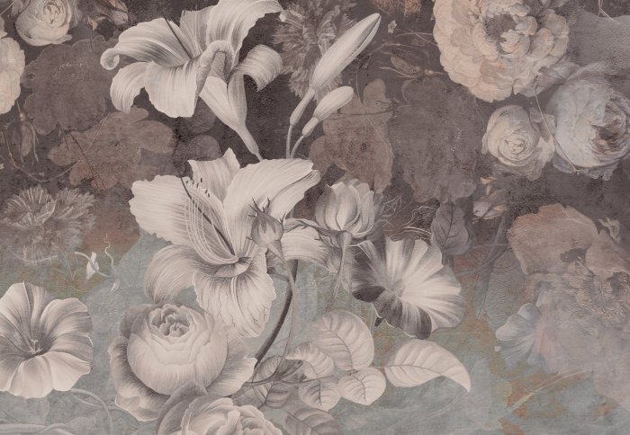 Fotobehang Monochrome vintage bloemen