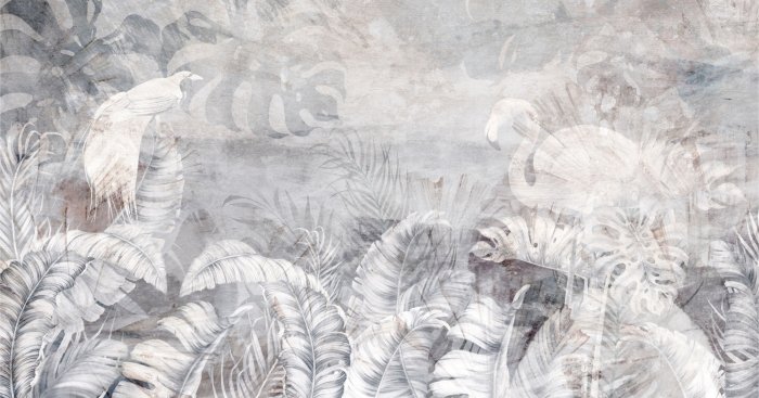 Fotobehang Vegetatie en vogels op een gestructureerde achtergrond