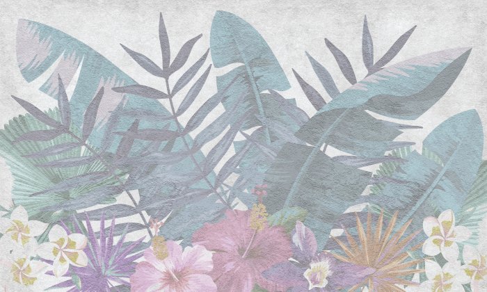 Fotobehang Exotische bloemen en groene bladeren