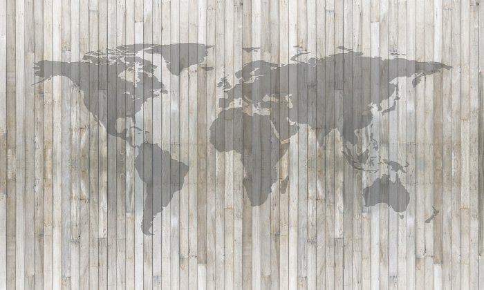 Fotobehang Wereldkaart op een houten achtergrond