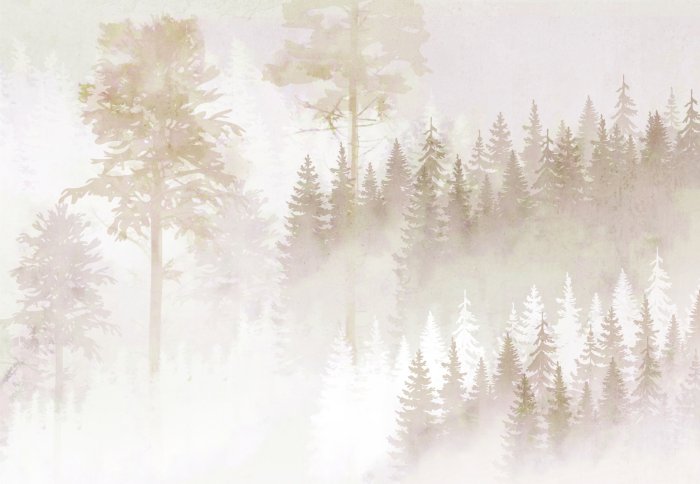 Fotobehang Mistige boscompositie in beige kleuren