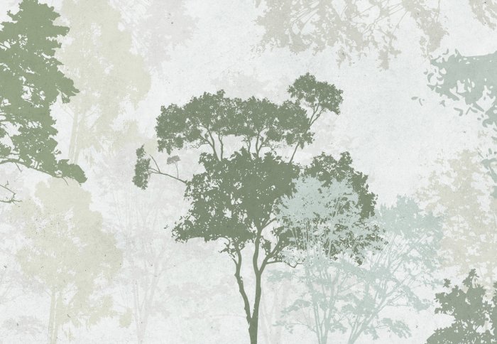 Fotobehang Compositie met bomen in tinten groen