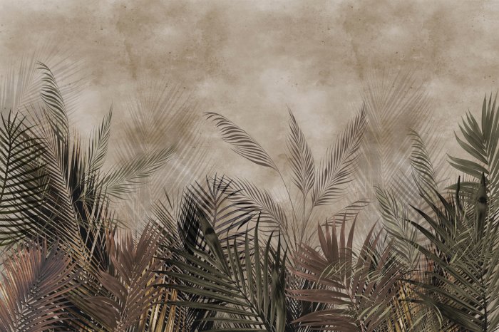 Fotobehang Tropische compositie met palmbladeren op een beige achtergrond