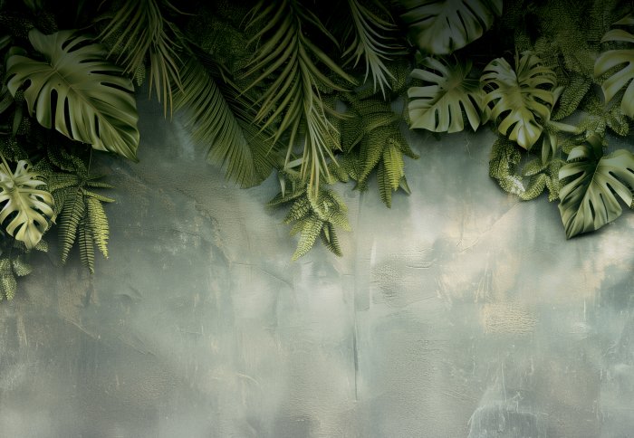 Fotobehang 3D groene tropische bladerencompositie