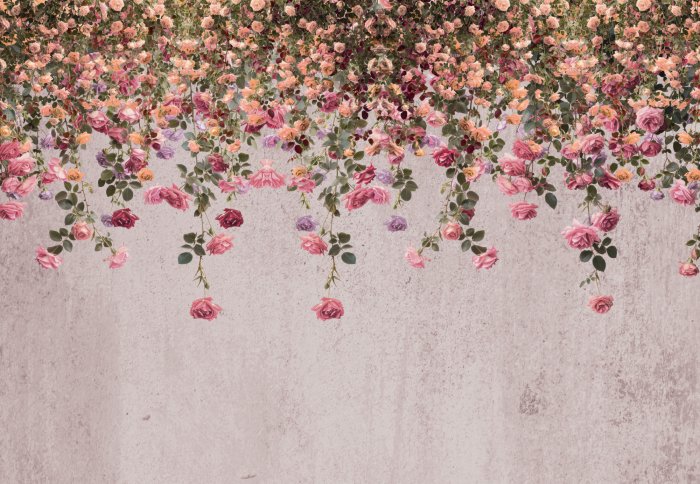 Fotobehang Hangend bloemenarrangement met rozen