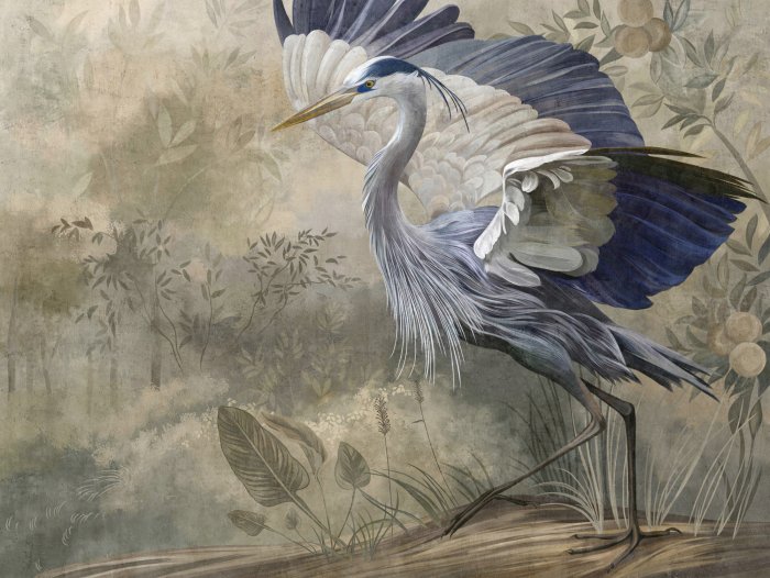 Fotobehang Reiger en tropische plantencompositie