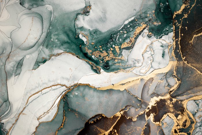 Fotobehang Abstract marmer met groene en gouden accenten