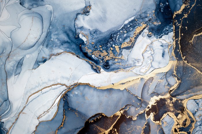 Fotobehang Blauwe marmercompositie met gouden aderen