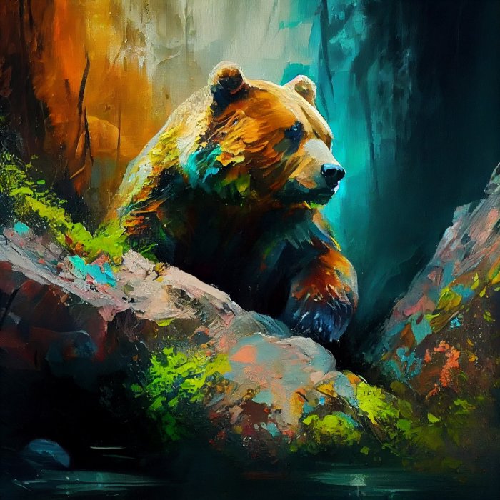 Fotobehang Artistiek portret van een beer in het bos