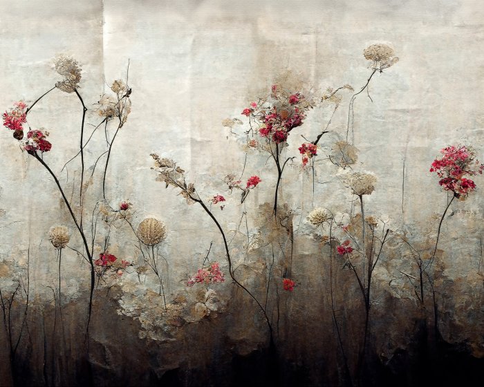 Fotobehang Abstract patroon van wilde bloemenplanten in industriële stijl