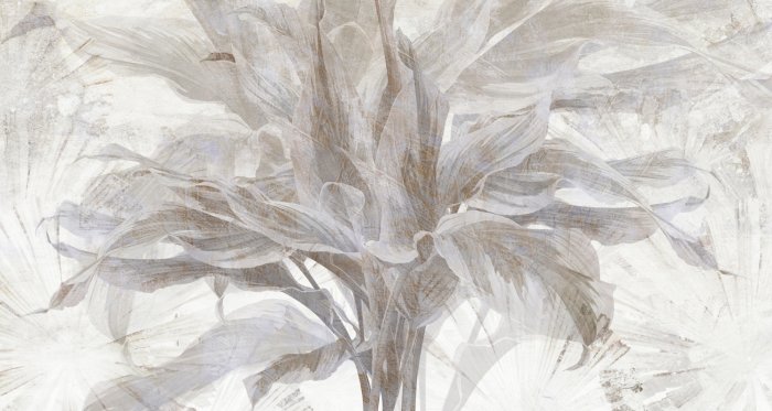 Fotobehang Tropische bladeren op een lichte betonnen achtergrond