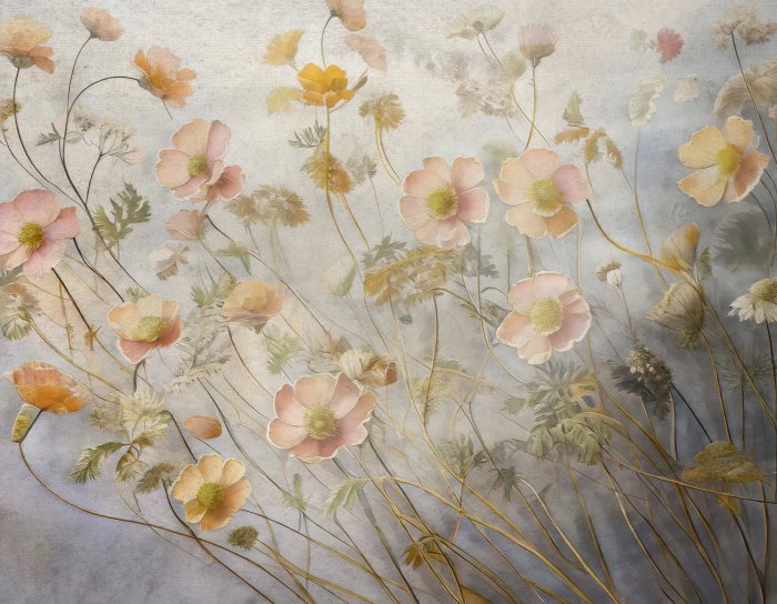 Fotobehang Botanisch patroon met vintage bloemen