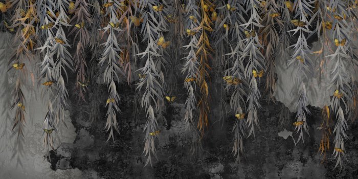 Fotobehang Hangende plantenranken op een donkere betonnen achtergrond
